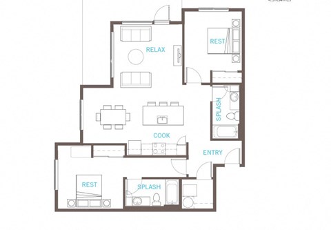 Two bedroom Two bathroom Floor Plan at Vue 22 Apartments, Bellevue, 98007